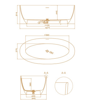 Ванна WGT Water Stone OLIVIA 170x90x58 см глянець