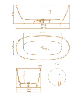 Ванна WGT Water Stone DEA 165x75x60 см матовая