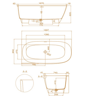 Ванна WGT Water Stone DEA CORNER L 170x80x58 см глянец