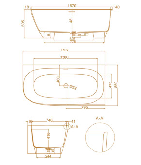 Ванна WGT Water Stone DEA CORNER R 170x80x58 см глянец