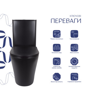 Унитаз напольный Qtap Scorpio Ultra Quiet безободковый Soft-close MATT BLACK (QT14226088AMB)