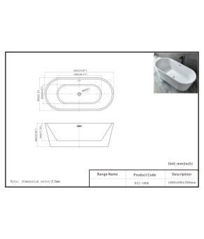 Ванна отдельностоящая Jetta WB 180 * 80 * 58 ( А0058045 )