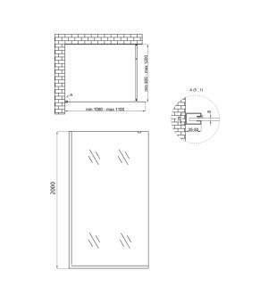 Душевая перегородка Qtap Walk-In Standard BLM2011.C8 100х200 см, стекло Clear 8 мм, покрытие CalcLess (SD00051927)