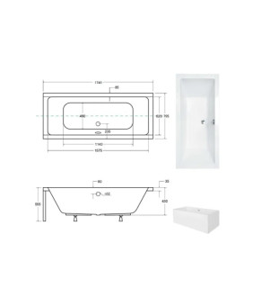 Ванна акриловая QUADRO 175х80 без ног и ручек, без отверстий под ручки