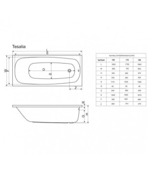 Ванна прямоугольная RADAWAY TESALIA 180x80 (WA1-06-180x080US)