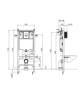 Инсталляция для подвесного унитаза Koer KT-0503-01 500x126x1150mm с панелью смыва KT-0606-01 Хром (KR5347)