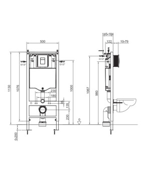 Инсталляция для подвесного унитаза Koer KT-0504-01 500x126x1150mm с панелью смыва KT-0607-01 Хром (KR5348)