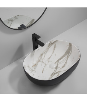 Раковина накладная MIXXUS PREMIUM ELLIPSE-0105 MARBLE-BLACK 600х400х150mm (MP6565)