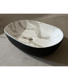 Раковина накладная MIXXUS PREMIUM ELLIPSE-0105 MARBLE-BLACK 600х400х150mm (MP6565)