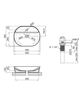 Раковина накладная Mixxus Premium ELLIPSE-0203 510х375х120mm с отверстием под смеситель (MP6678)