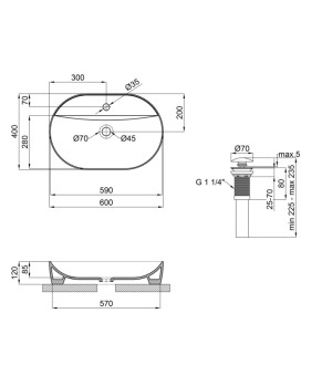 Накладная раковина Mixxus Premium ELLIPSE-0204 600х380х115mm с отверстием под смеситель (MP6679)