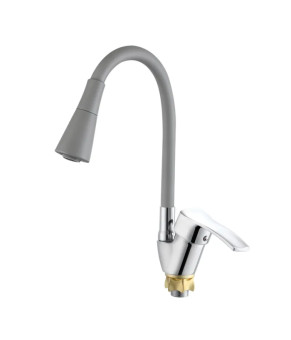 Смеситель для кухни Zerix YUT 279 Reflector Gray с серым силиконовым изливом (ZX5987)