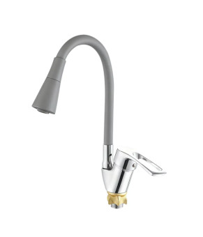 Смеситель для кухни Zerix YUT 181 Reflector Gray с серым силиконовым изливом (ZX5984)