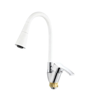 Смеситель для кухни Zerix YUT 279 Reflector White с гибким изливом (ZX5988)