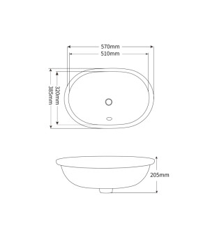 Раковина встраиваемая под столешницу MIXXUS PREMIUM ELLIPSE-1701 570х385х205mm с переливом (MP6566)