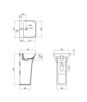Раковина моноблок Mixxus BEVEL-1101 напольная с отверстием под смеситель и переливом 450x435x835mm (MI6697)