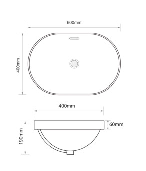 Раковина врезная на столешницу Mixxus Premium ELLIPSE-1601 600х400х190mm с переливом (MP6569)
