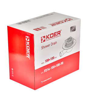 Душевой трап из нержавеющей стали SUS304 Koer FD14-100x100-90 (угловой отвод) (AC0661)