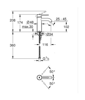 Смеситель для раковины Grohe Essence S-Size однорычажный черный матовый (24172KF1)