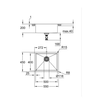 Мойка для кухни Grohe под столешницу 550 x 450 мм, 1 чаша, матовая бронза (31574DL1)