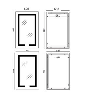 Зеркало Mixxus HARD MR07-50x80 с LED Touch, Anti-fog, димером, регулятором яркости (MX9992)