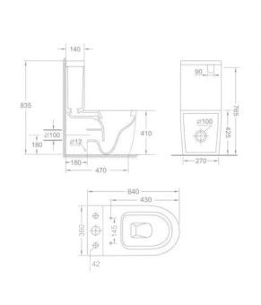 Бачок к унитазу-компакт Mixxus Ellipse-0403-T3 425x360x140 мм (MI8318)