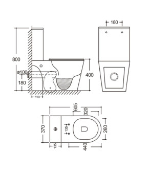Унитаз-компакт Mixxus BEVEL-0405-R Rimless 605х370х800mm (MI6728)