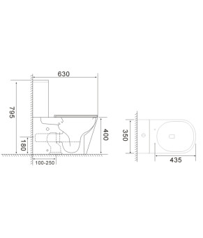 Унитаз-компакт Mixxus BEVEL-0407-T1 630х350х795mm, система смыва TORNADO 1.0 (MI6690)