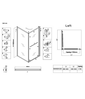 Душевая кабина без поддона Koer SR SC09-90x90x200-L-TR-12 прозрачное стекло Матовое золото (KR5684)