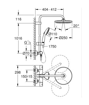 Душевая система Grohe Tempesta System 250 с термостатом, настенный монтаж (26670001)