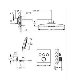 Скрытая душевая система Grohe Grohtherm SmartControl 310 Cube (1039980000)