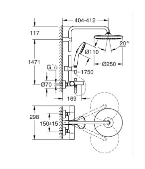 Душевая система Grohe Tempesta System 250 с термостатом для ванны (26672001)