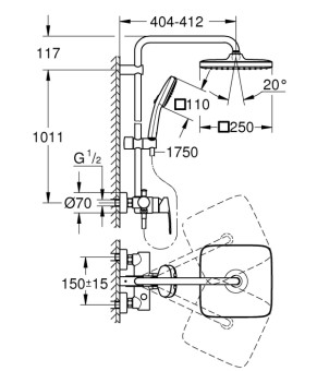 Душевая система Grohe Tempesta System 250 Cube с однорычажным смесителем (26692001)
