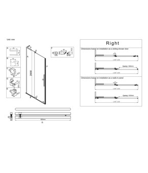 Двери в нишу Koer SR SD07-120x200-R-TR-12, прозрачное стекло, Easy Clean 8мм, Матовое золото (KR5774)