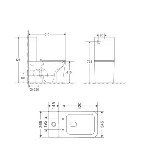 Чаша унитаза Mixxus Premium Quadro-0401-T1 Bowl Tornado 1.0 без сиденья (MI8343)
