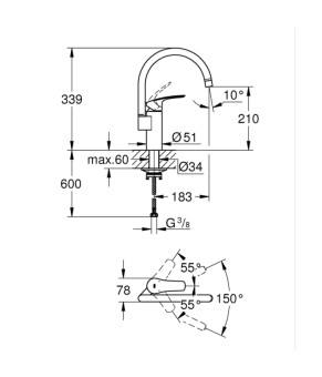 Набор смесителей Grohe Eurosmart 4 в 1 для ванны и кухни (UA123248M3)
