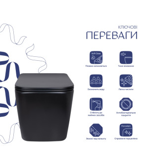 Унитаз подвесной Qtap Tern New Ultra Quiet безободковый Soft-close MATT BLACK (QT17332303ASMB)
