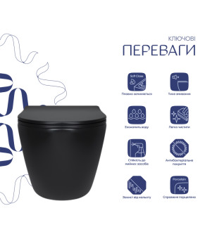 Унитаз подвесной Qtap Robin New Ultra Quiet безободковый Soft-close MATT BLACK (QT13332381АSMB)