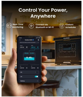 Портативная зарядная станция OUPES Exodus 2400 LiFePO4 2,23кВт/г 12VDC, PV800Вт MPPT