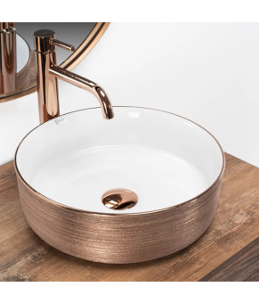 Умывальник (раковина) REA SAMI ROSE BRUSHED GOLD WHITE накладной (REA-U3303)