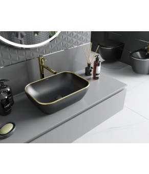 Умывальник (раковина) MEXEN RITA BLACK MATT GOLD EDGE накладной * (MEX-21084575)