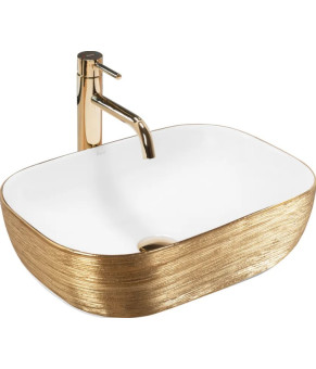 Умывальник (раковина) REA BELINDA BRUSHED GOLD WHITE накладной  (REA-U7422)