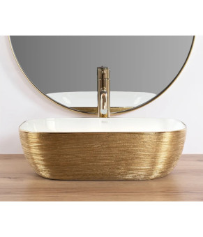 Умывальник (раковина) REA BELINDA BRUSHED GOLD WHITE накладной  (REA-U7422)