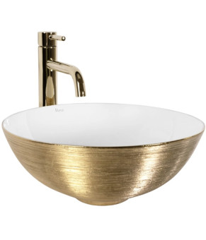 Умывальник (раковина) REA STELLA BRUSHED GOLD WHITE накладной (REA-U9087)