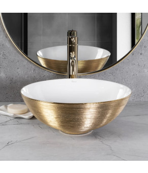 Умывальник (раковина) REA STELLA BRUSHED GOLD WHITE накладной (REA-U9087)