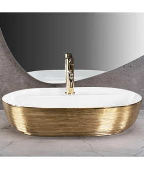 Умывальник (раковина) REA AURA 61 BRUSHED GOLD WHITE накладной  (REA-U6900)