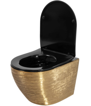 Подвесной унитаз REA CARLO FLAT BRUSHED GOLD BLACK золотой (REA-C3300)
