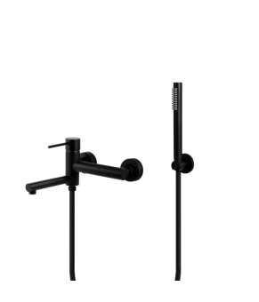 Смеситель для ванны и душа CORSAN LUGO BLACK черный настенный с изливом (CMZ062BL)
