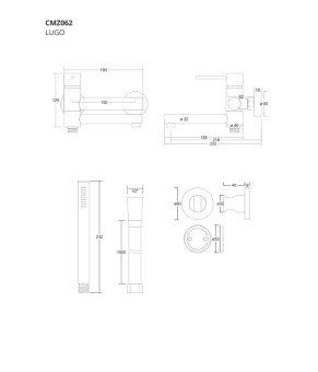 Смеситель для ванны и душа CORSAN LUGO BLACK черный настенный с изливом (CMZ062BL)