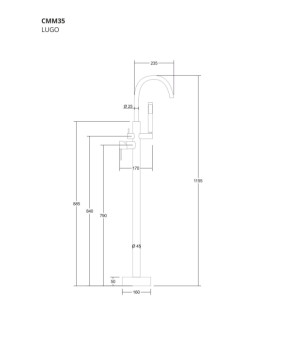 Смеситель для ванны CORSAN LUGO CHROME напольный * (CMM35CH)